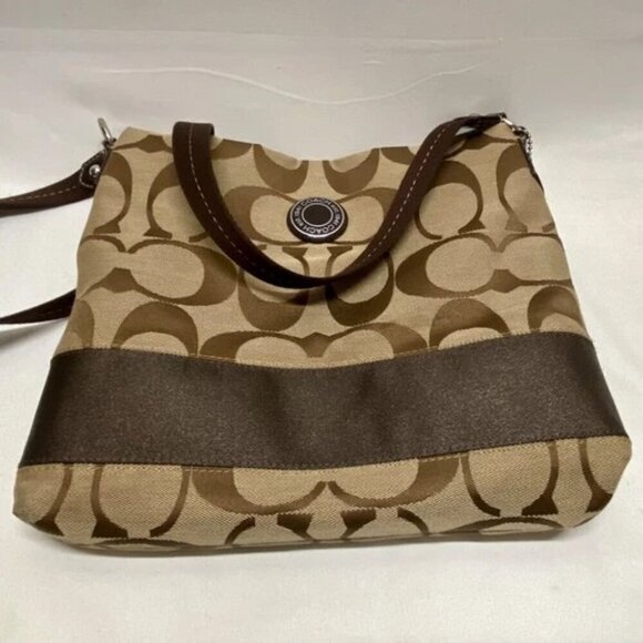 Coach Signature Stripe Crossbody Shoulder Bag F19220 Brown/Tan Classic Jaquard - Picture 5 of 15